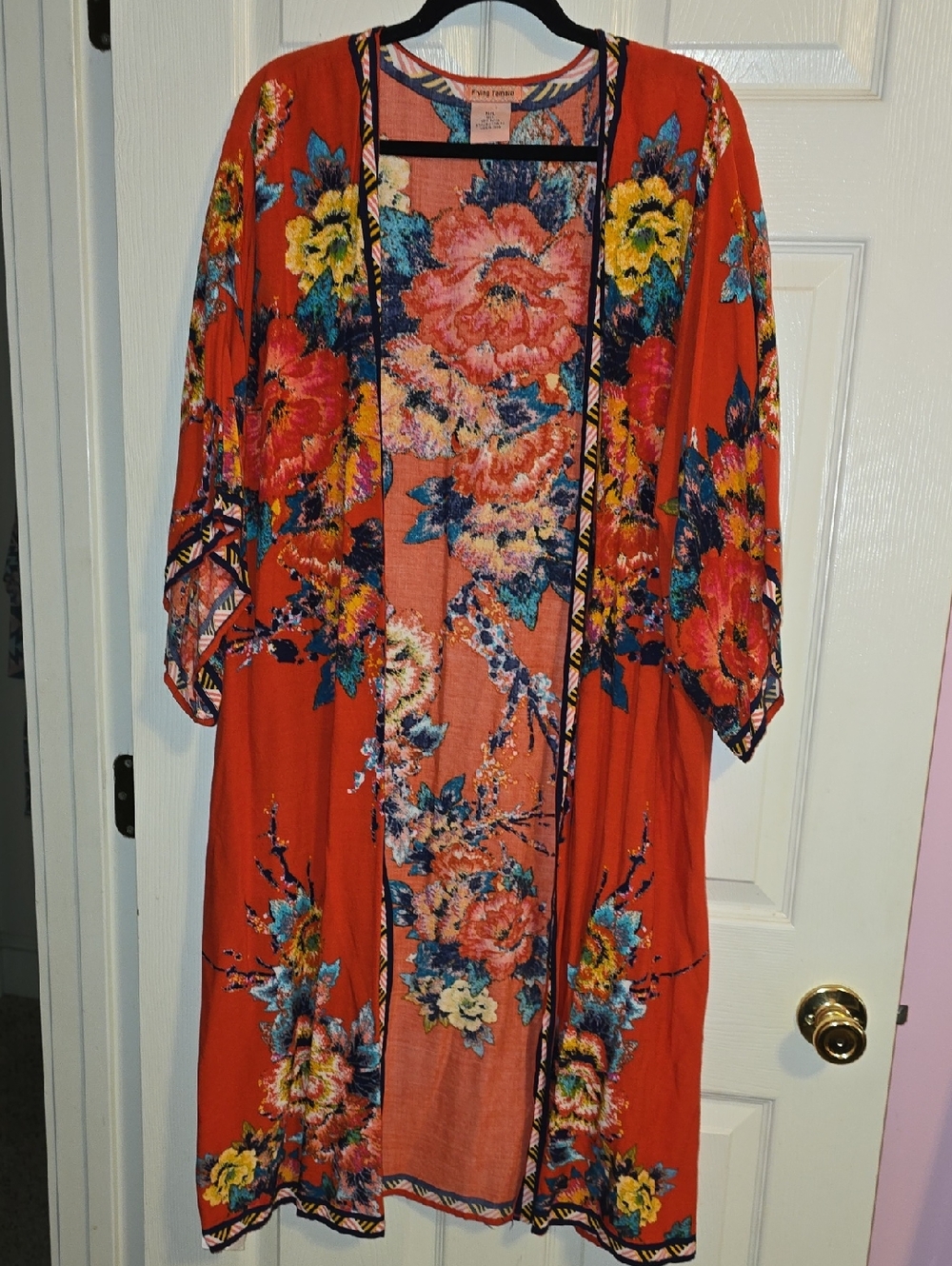 Flying Tomato Coral and Navy Floral Kimono